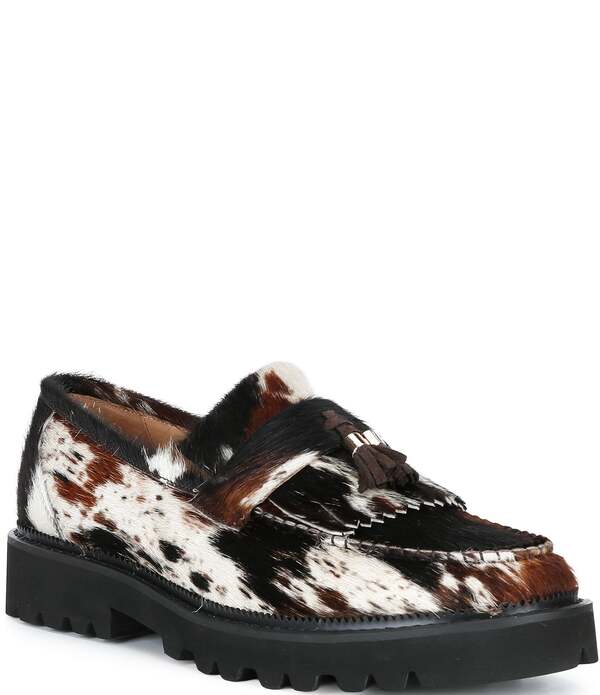 目じるしノーラン メンズ シューズ スリッポン・ローファー 刷り上げる Marc Nolan Men\u0027s Journey Cow Print Pony Hair Lug Kiltie Tasseloafers Brown 赤銅色