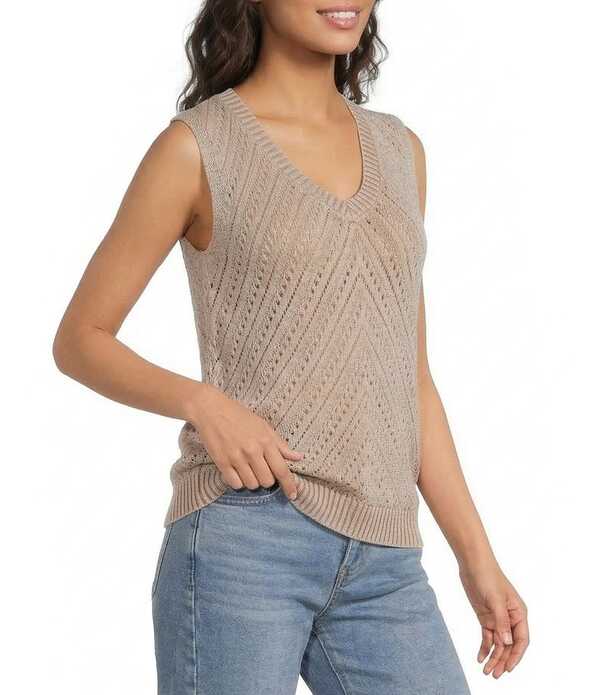 シティブルース レディース アウター より良い ノースリーブ City Bluesleeveless Acid Wash Crochet Vest Latte