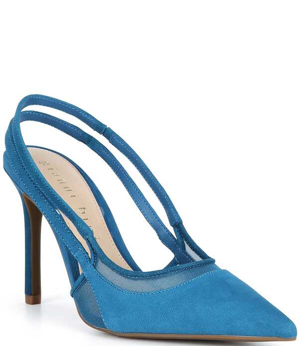 ジャンビニ レディース シューズ 踵 メッシュ スエードクロス Gianni Bini Shara Suede Nubuck Mesh Trim Slingback Pumps Dangeroso Blue 青み