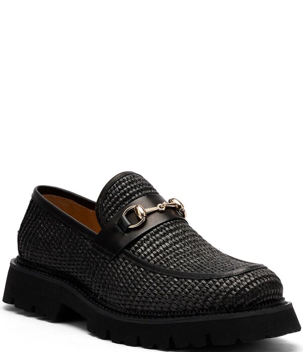 目じるしノーラン メンズ シューズ スリッポン・ローファー Marc Nolan Men\u0027s Blake Raffia Lug Bit Loafers Black 黒いこと