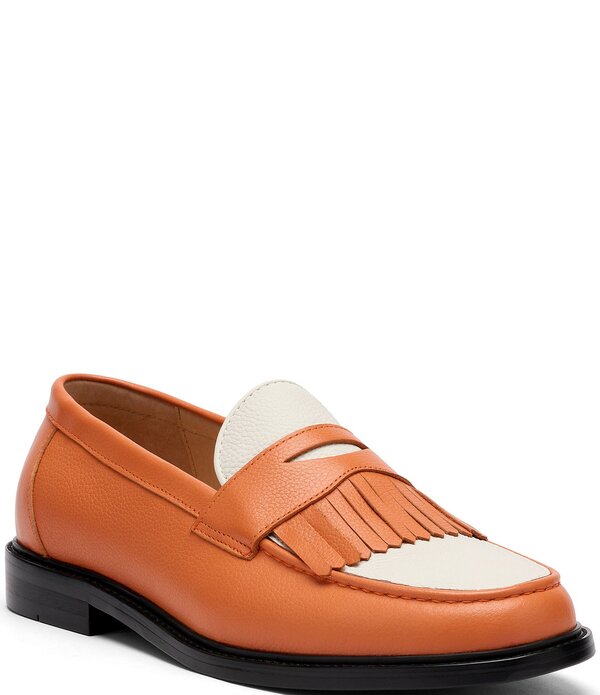 目じるしノーラン メンズ シューズ スリッポン・ローファー 色合い差しつかえる なめし革 Marc Nolan Men\u0027s Clint Colorblock Calf Leather Kiltie Penny Loafers Orange/White 白いこと