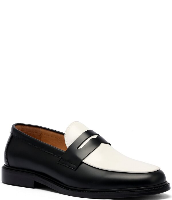 目じるしノーラン メンズ シューズ スリッポン・ローファー Marc Nolan Men\u0027s Calum Penny Loafers Black/White 白いこと