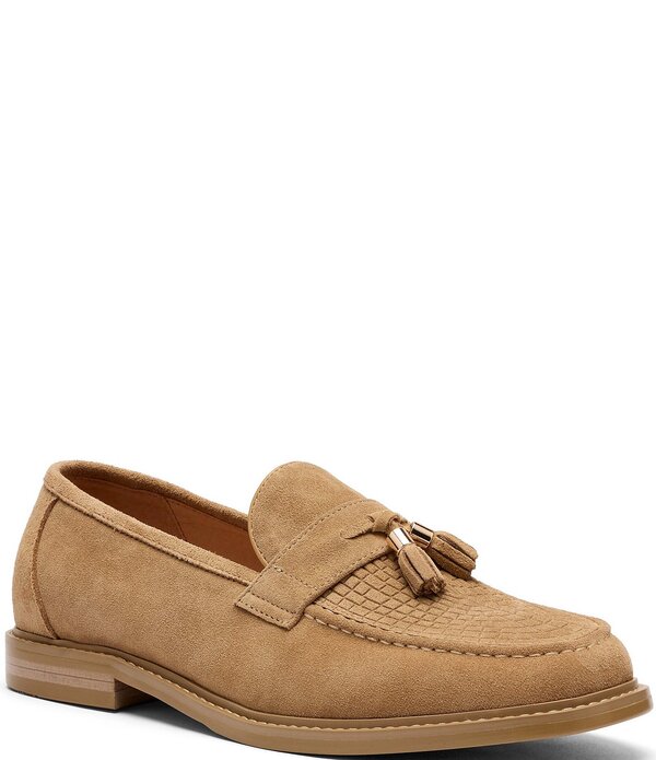 目じるしノーラン メンズ シューズ スリッポン・ローファー スエードクロス Marc Nolan Men\u0027s Denzel Embossed Sheepskin Suede Tasseloafers Light Caramel