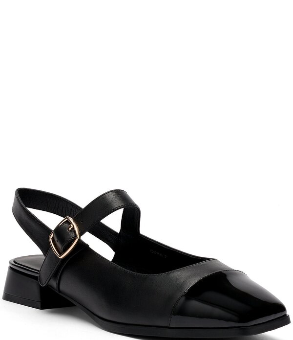 目じるしノーラン レディース シューズ 踵 なめし革 Marc Nolan Women\u0027s Cora Leather Mary Jane Lug Slingback Block Heel Pumps Black 黒いこと