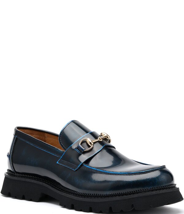目じるしノーラン メンズ シューズ スリッポン・ローファー なめし革 Marc Nolan Men\u0027s Blake Patent Leather Bit Buckle Lug Loafers Navy 米国海軍