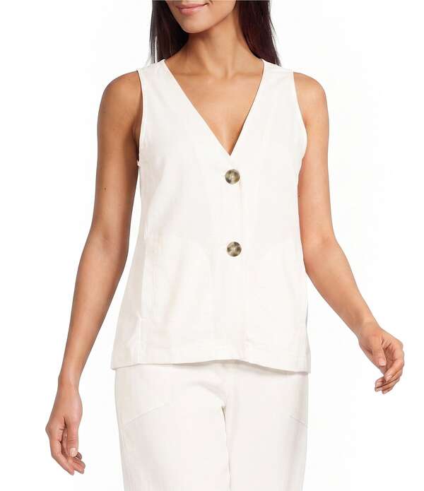 シティブルース レディース トップス シャツ Vネック ベスト ノースリーブ City Bluestretch V-Neck Sleeveless Relaxed Coordinating Vest Parchment｜ReVida 店 9,975円