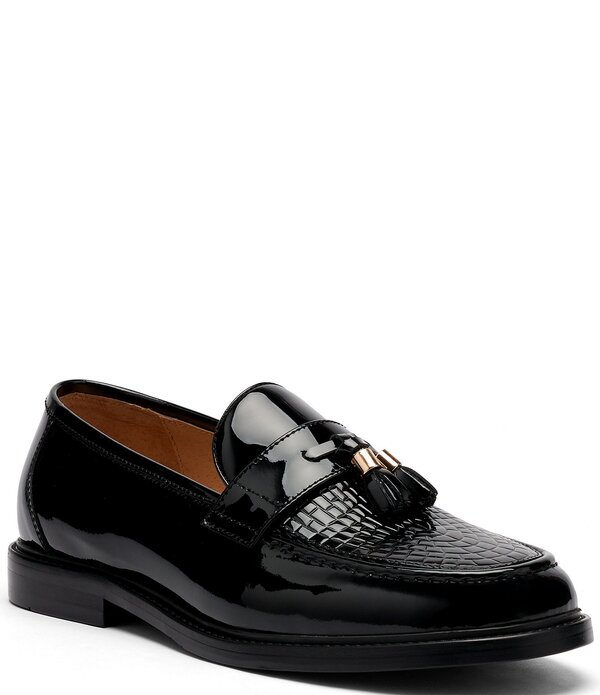 目じるしノーラン メンズ シューズ スリッポン・ローファー なめし革 Marc Nolan Men\u0027s Denzel Patent Leather Embossed Accentasseloafer Black Patent 黒いこと