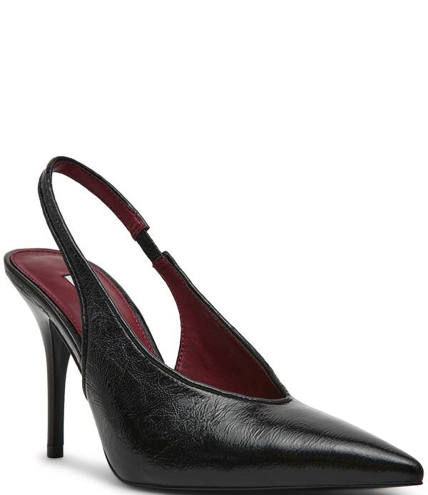 スティーブ マデン レディース シューズ 踵 なめし革 Steve Madden Andromeda Crinkleather High Vamp Slingback Pumps Black 黒いこと