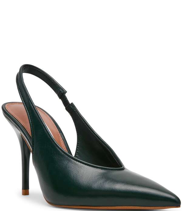 スティーブ マデン レディース シューズ 踵 なめし革 Steve Madden Andromeda Leather High Vamp Slingback Pumps Dark Green 緑であること