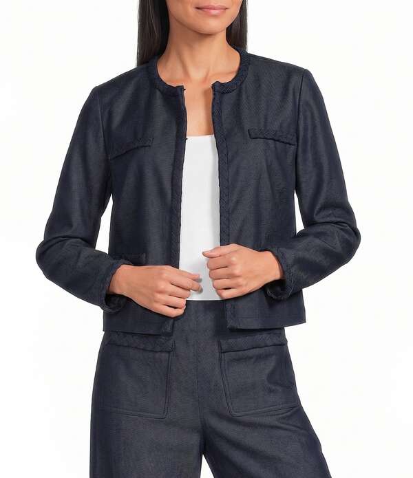 プレストンアンドヨーク レディース アウター 厚地の外套 ジーンズ 上衣 Preston \u0026 York Coordinating Celia Faux Denim Round Neck Long Sleeve Jacket Dark Navy 米国海軍