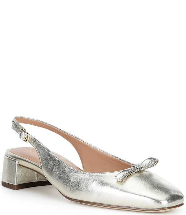 電話を掛けるハーン レディース シューズ 踵 トール なめし革 Cole Haan Patsy Metallic Leather Slingback Block Heel Bow Pumpsoft Gold ゴールド