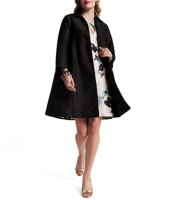 フランセスバレンタイン レディース アウター 厚地の外套 上衣 FRANCES VALENTINE Charlotte Dupioni Spread Collar Bracelet Sleeve Open-Frontopper Jacket Black 黒いこと