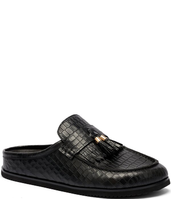 目じるしノーラン メンズ シューズ スリッポン・ローファー なめし革 Marc Nolan Men\u0027s Hampton Croco Embossed Leather Tassel Mules Black 黒いこと