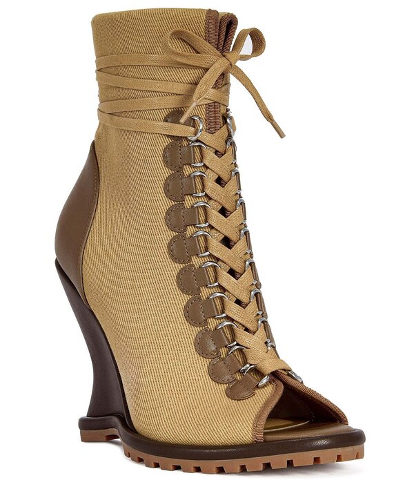 アザレア 壱 レディース シューズ ブーツ・レインブーツ スピード競技 Azalea Wang Pingree Wraparound Lace Upeep Toe Sculpted Wedge Booties Brown 赤銅色