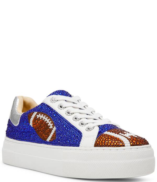 ベッツィジョンソン レディース ボトムス 心地よいズボン下 プラットホーム 刷り上げる スニーカー Blue by Betsey Johnson Sidny Football Print Rhinestone Platform Sneakers Blue Football 青色