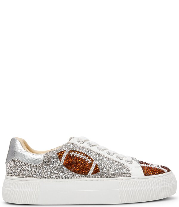 ベッツィジョンソン レディース ボトムス 心地よいズボン下 プラットホーム 刷り上げる スニーカー Blue by Betsey Johnson Sidny Football Print Rhinestone Platform Sneakersilver Football しろがね色