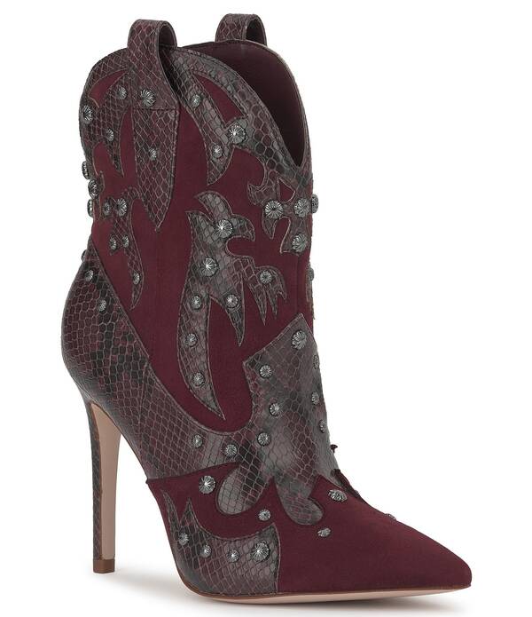ジェシカシンプソン レディース シューズ ブーツ・レインブーツ スエードクロス なめし革 Jessica Simpson Palieve Suede Snakembossed Leather Western Booties Cherry
