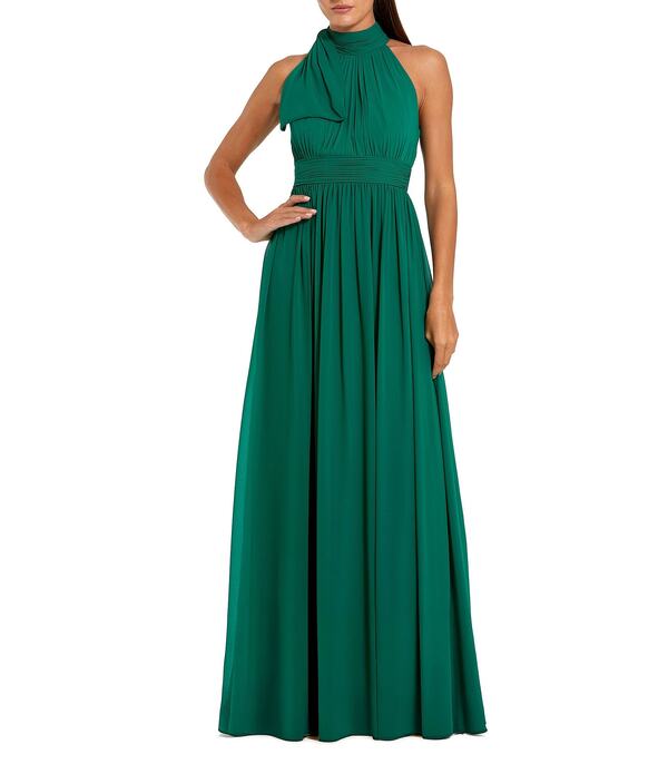 マックダガル レディース トップス 衣装 タートルネック A 生産ライン ノースリーブ ホルター Mac Duggal Highalter Bow Turtleneck Sleeveless A-Line Gown Deep Emerald エメラルド