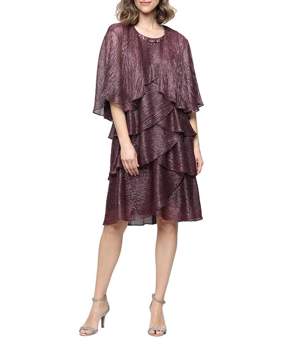 イグナイト レディース トップス 衣装 労働者の一団のど首 上衣 Igniteveningshort Sleevembellished Crew Neck 2-Piece Jacket Dress Berry