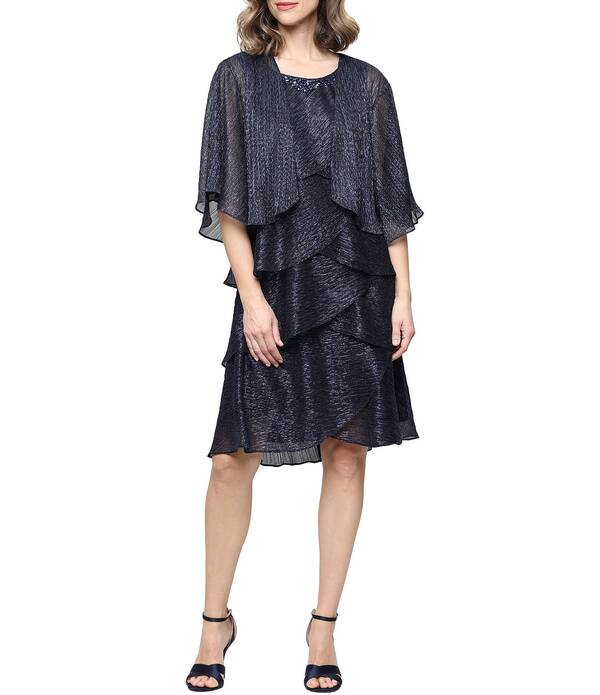 イグナイト レディース トップス 衣装 労働者の一団のど首 上衣 Igniteveningshort Sleevembellished Crew Neck 2-Piece Jacket Dress navy 米国海軍