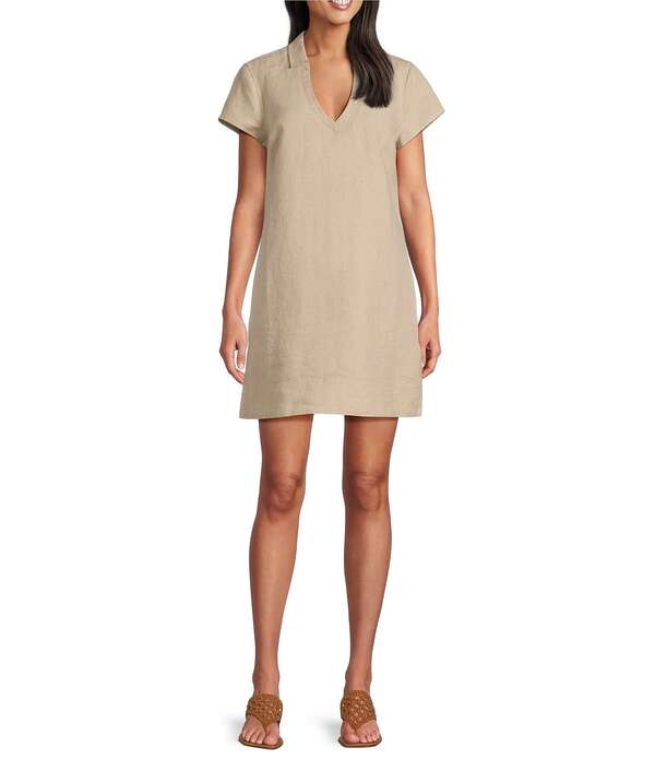 トッミーバハマ レディース トップス 衣装 プルオーバー リネン Tommy Bahama Linen Blend Johnny Collar Short Sleeve Side Pocket Shirt Dress Natural