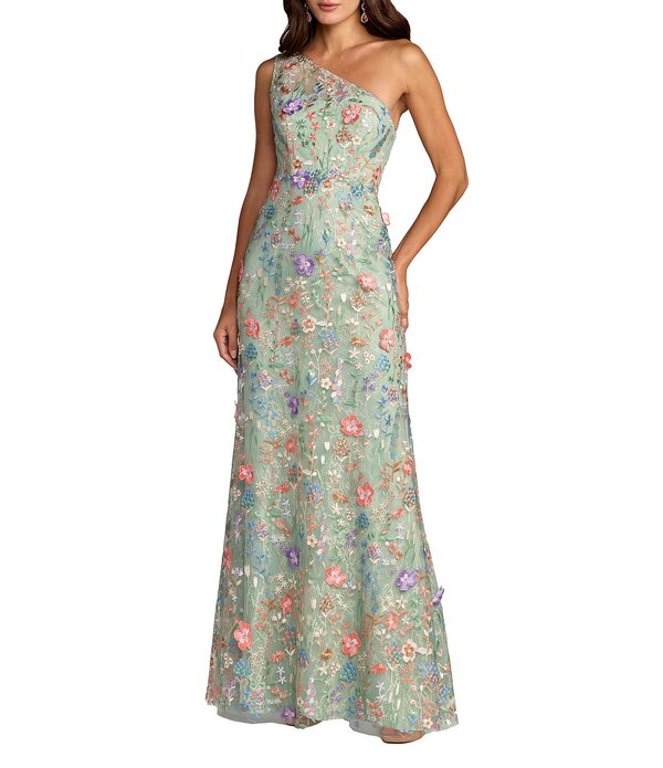 マックダガル レディース トップス 衣装 御花柄 ノースリーブ 刺しゅう スピード競技 御花 Mac Duggal Floralacembroidered One Shoulder Sleeveless Gown Sage Multi サルヴィア