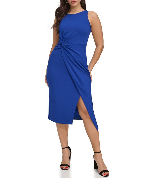 シエナ レディース トップス 衣装 縮緬 MIDI ノースリーブ SIENA Sleeveless Twist Front Crepe Faux Wrap Midi Dressapphire サファイア
