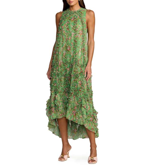 マックダガル レディース トップス 衣装 モックネック シフォン 刷り上げる フラウンス MIDI Mac Duggal Mock Neck Micro Ruffle Printed Chiffon Shift Midi Dressage Multi サルヴィア