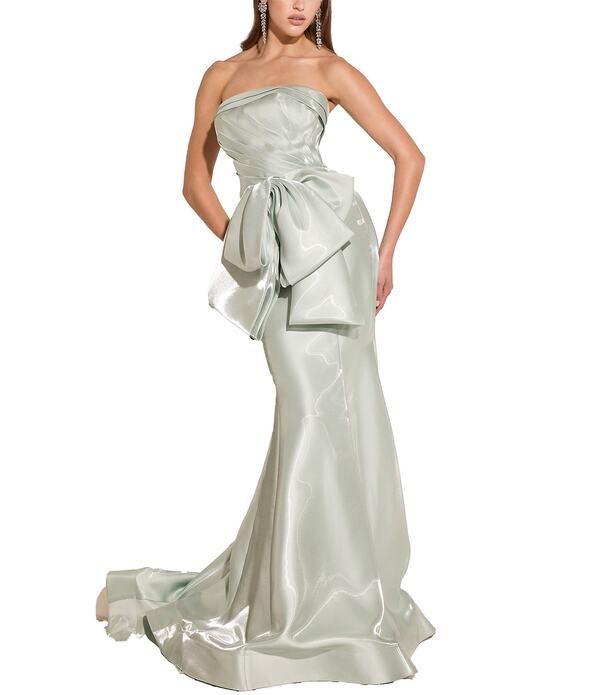 テラニクチュール レディース トップス ワンピーストラップレス Terani Couture Straplesshimmer Organza Gown Sage サルヴィア
