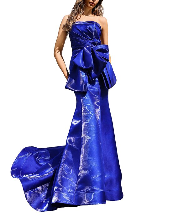 テラニクチュール レディース トップス ワンピーストラップレス Terani Couture Straplesshimmer Organza Gown Sapphire サファイア