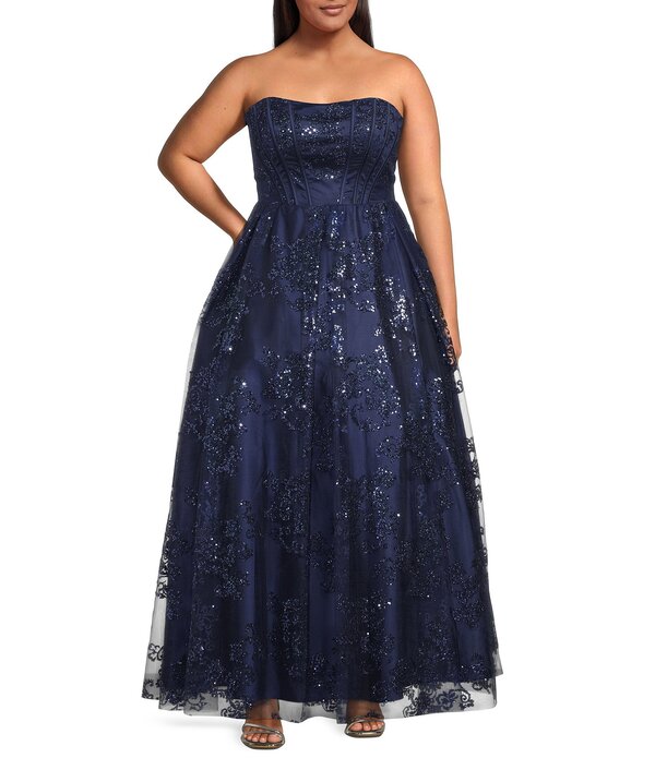 ブロンディナイツ レディース トップス 衣装 足し加える大きさ スパンコール ストラップレス Blondie Nites Plusize Sequined Strapless Corseted Ballgownavy 米国海軍