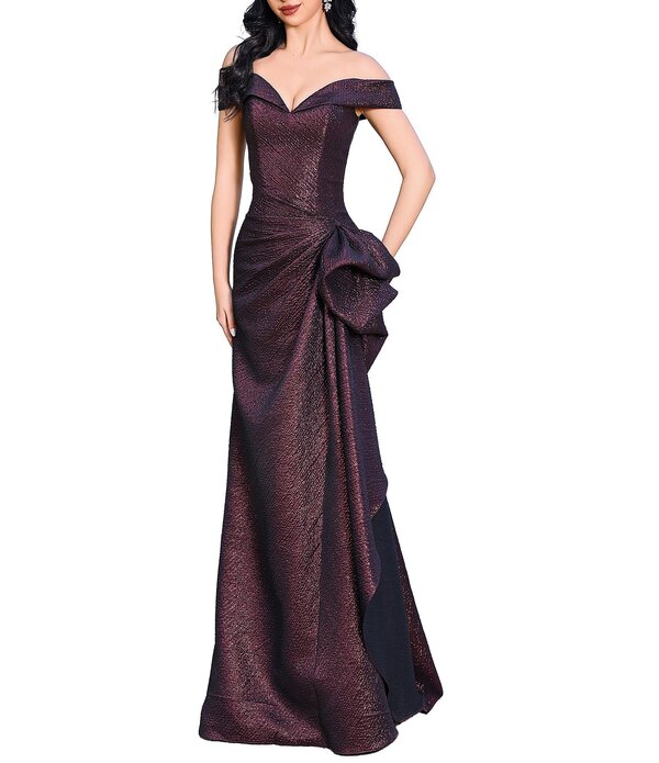 テラニクチュール レディース トップス 衣装 フラウンス Terani Couture Foil Jacquard Off The Shoulderuffled Mermaidress Vino