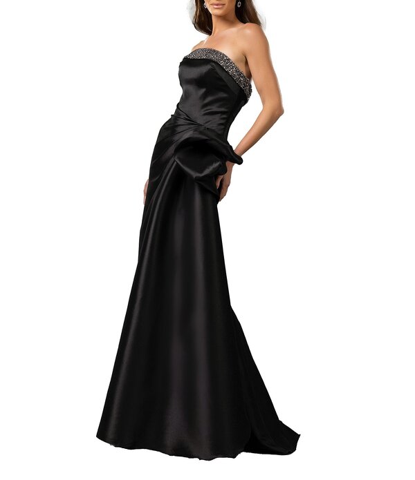 テラニクチュール レディース トップス 衣装 フラウンス ストラップレス Terani Couture Stretch Mikado Embellished Strapless Ruffle Mermaid Gown Black 黒いこと