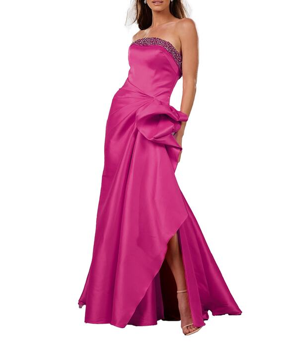 テラニクチュール レディース トップス 衣装 フラウンス ストラップレス Terani Couture Stretch Mikado Embellished Strapless Ruffle Mermaid Gown Fuchsia フューシャ