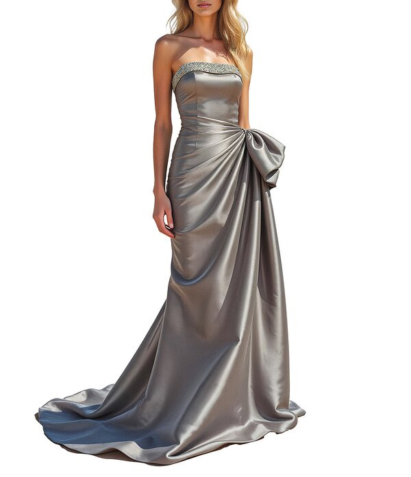 テラニクチュール レディース トップス 衣装 フラウンス ストラップレス Terani Couture Stretch Mikado Embellished Strapless Ruffle Mermaid Gown Taupe トープ