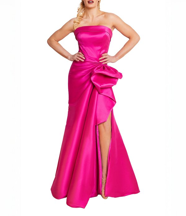 テラニクチュール レディース トップス 衣装 A 生産ライン フラウンス ストラップレス Terani Couture Mikado Straplesside Ruffle A-Line Longown Fuchsia フューシャ