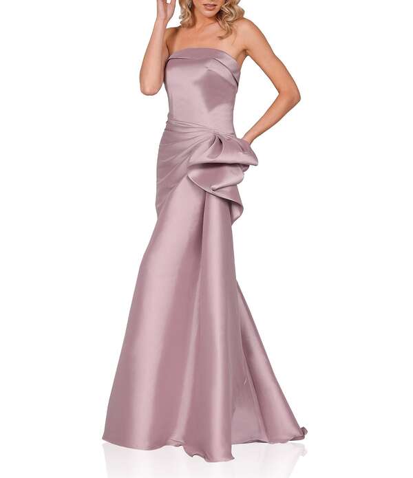 テラニクチュール レディース トップス 衣装 A 生産ライン フラウンス ストラップレス Terani Couture Mikado Straplesside Ruffle A-Line Longown Mauve