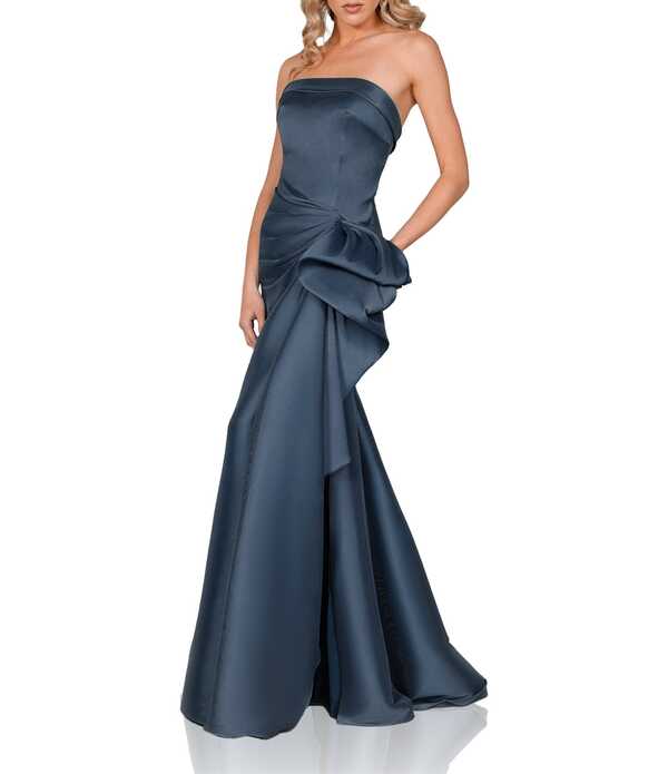 テラニクチュール レディース トップス 衣装 A 生産ライン フラウンス ストラップレス Terani Couture Mikado Straplesside Ruffle A-Line Longownavy 米国海軍