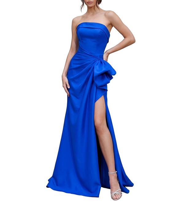テラニクチュール レディース トップス 衣装 A 生産ライン フラウンス ストラップレス Terani Couture Mikado Straplesside Ruffle A-Line Longown Royal