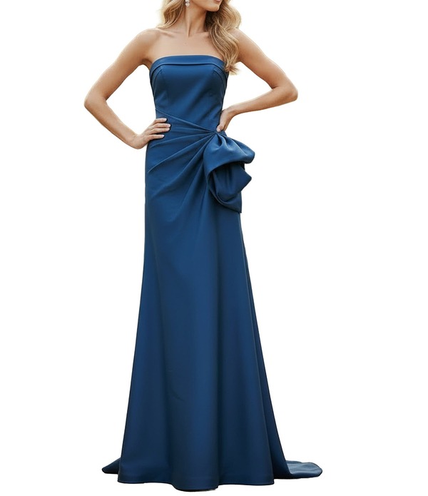 テラニクチュール レディース トップス 衣装 A 生産ライン フラウンス ストラップレス Terani Couture Mikado Straplesside Ruffle A-Line Longown Teal ティール