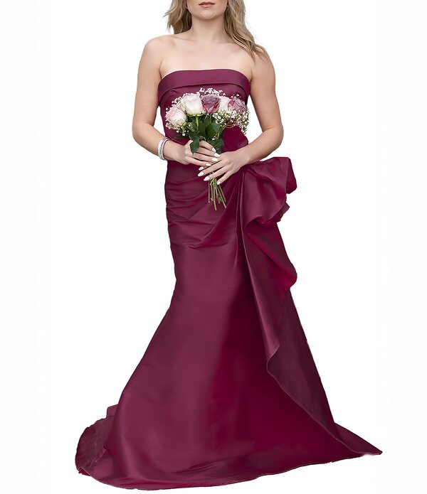 テラニクチュール レディース トップス 衣装 A 生産ライン フラウンス ストラップレス Terani Couture Mikado Straplesside Ruffle A-Line Longown Wine ぶどう酒