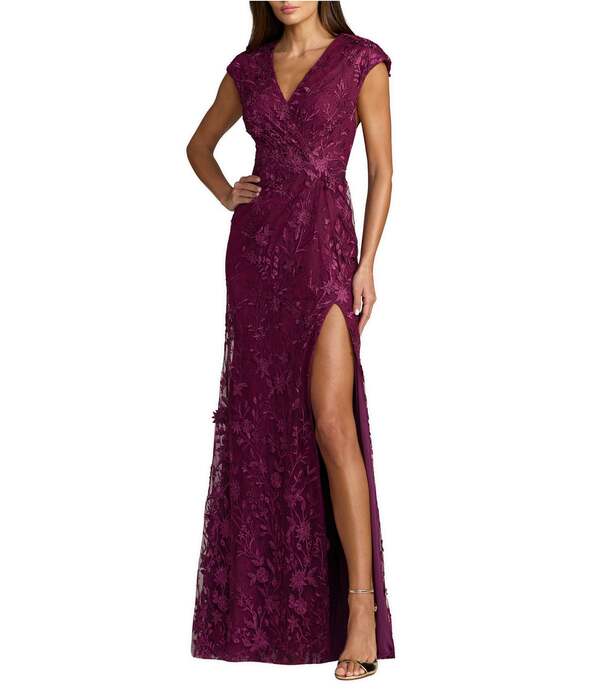 マックダガル レディース トップス 衣装 Vのど首 A 生産ライン メッシュ 刺しゅう Mac Duggal V Neck Embroidered Mesh A Line Gown Amethyst