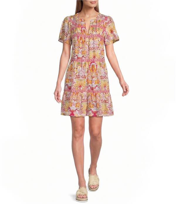 ナーチャー レディース トップス ワンピース Vネック Nurture Short Sleeve V-Neck Short Dress Multi Botanical マルチカラー｜ReVida 店