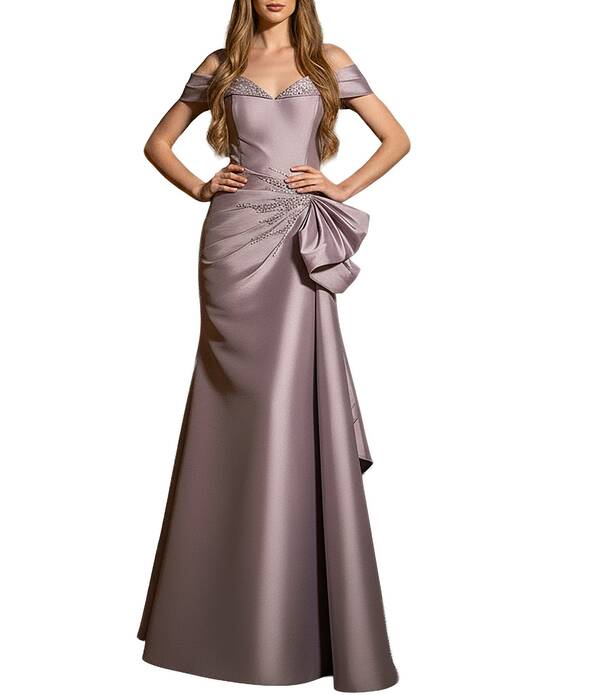 テラニクチュール レディース トップス 衣装 フラウンス Terani Couture Off-The-Shoulderuffle Mikado Mermaid Gown Mauve