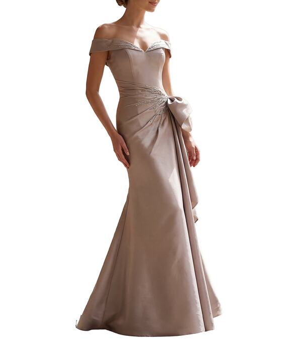 テラニクチュール レディース トップス 衣装 フラウンス Terani Couture Off-The-Shoulderuffle Mikado Mermaid Gown Taupe トープ