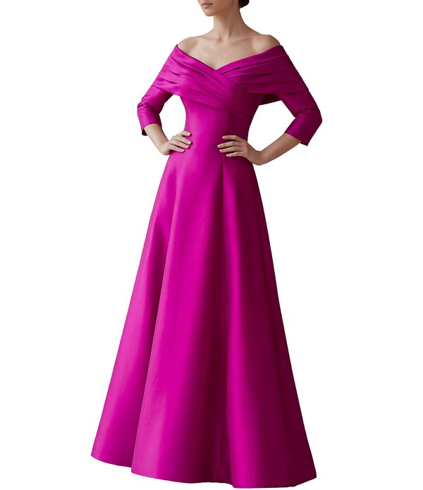テラニクチュール レディース トップス 衣装 A 生産ライン 筋目 Terani Couture Off The Shoulder Pleated A-Line Gown Fuchsia フューシャ