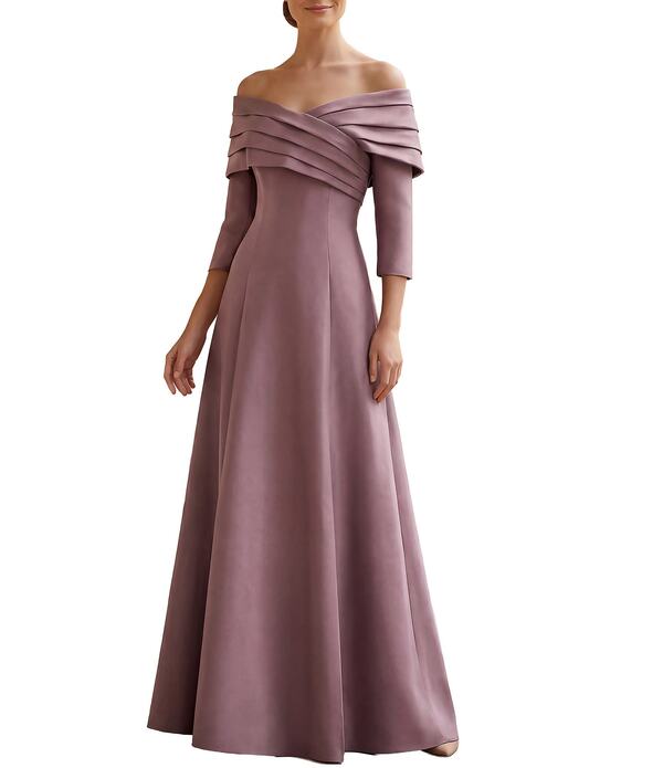 テラニクチュール レディース トップス 衣装 A 生産ライン 筋目 Terani Couture Off The Shoulder Pleated A-Line Gown Mauve