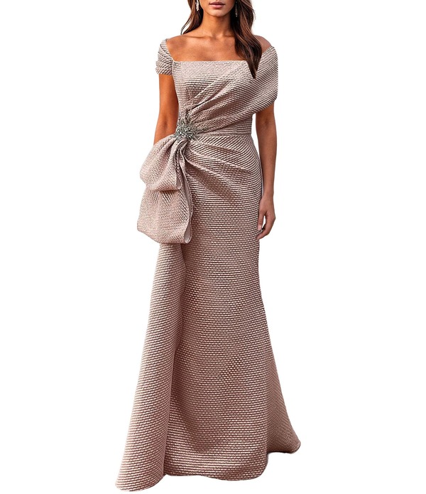 テラニクチュール レディース トップス 衣装 Terani Couture Off The Shoulder Gown With Beadedetail Rose Gold ゴールド