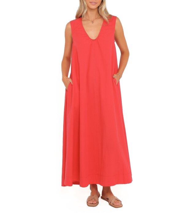 ペタルアンドパップ レディース トップス 衣装 Vのど首 ノースリーブ マキシ Petal \u0026 Pup Laurita V-Neck Sleeveless Maxi Dress Red 赤いこと