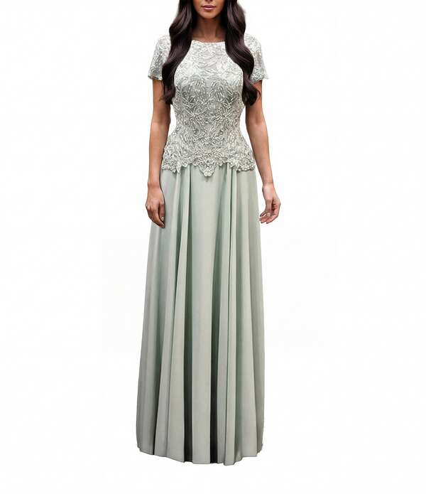 テラニクチュール レディース トップス 衣装 シフォン Terani Couture Chiffon Short Sleeve Beaded Bodice Long Dressage サルヴィア